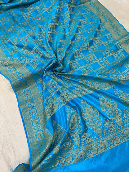 Blue Banarasi Katan Soft Silk Handloom Saree by Shades Of Benares - banarasi - banarasi saree shop