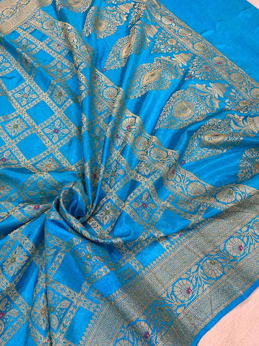 Blue Banarasi Katan Soft Silk Handloom Saree by Shades Of Benares - banarasi - banarasi saree shop