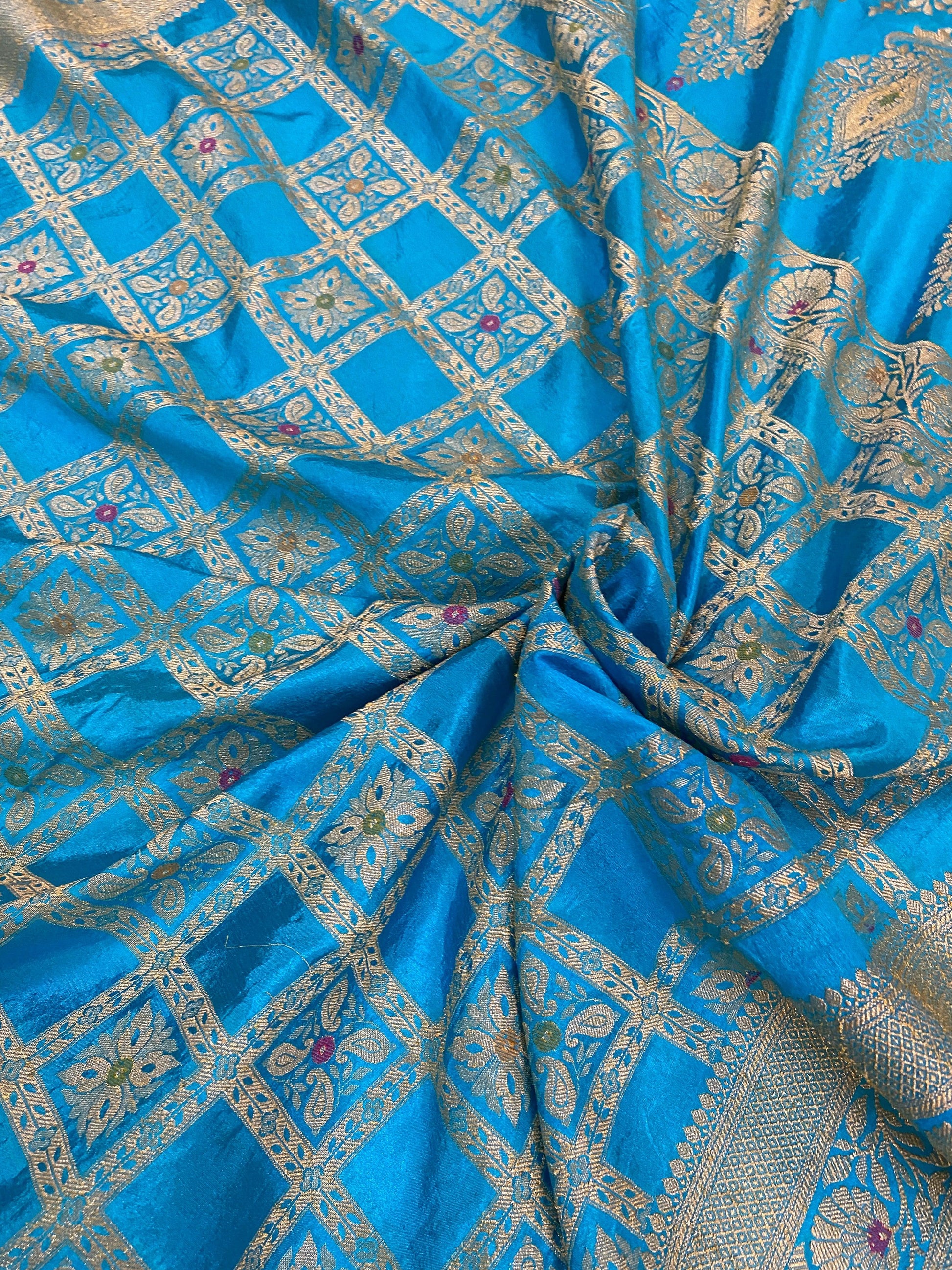 Blue Banarasi Katan Soft Silk Handloom Saree by Shades Of Benares - banarasi - banarasi saree shop