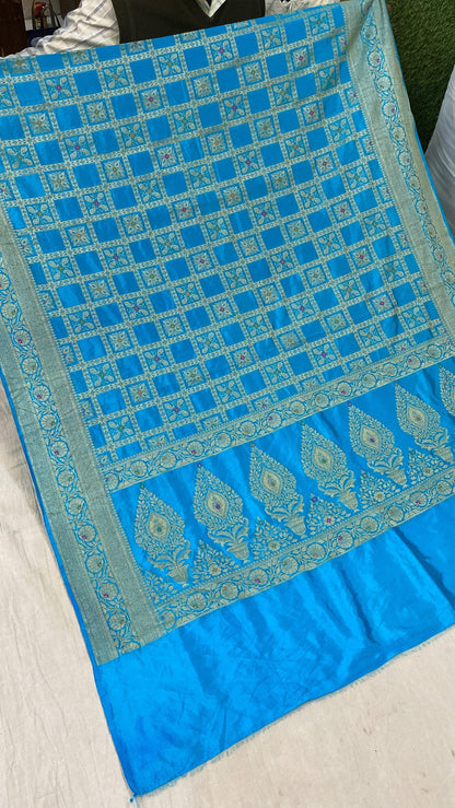 Blue Banarasi Katan Soft Silk Handloom Saree by Shades Of Benares - banarasi - banarasi saree shop