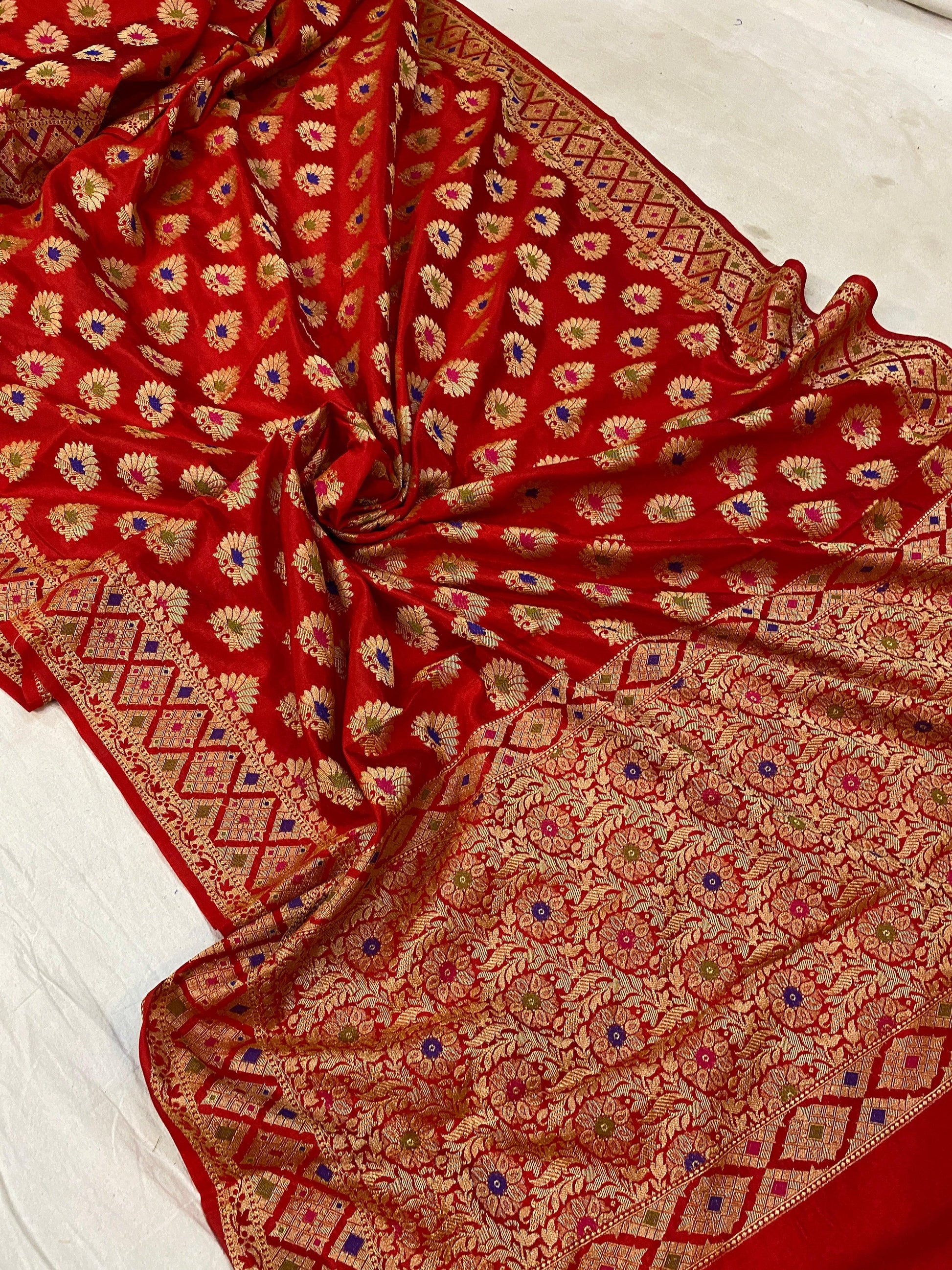 Red Banarasi Katan Soft Silk Handloom Saree by Shades Of Benares - banarasi - banarasi saree shop