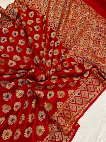 Red Banarasi Katan Soft Silk Handloom Saree by Shades Of Benares - banarasi - banarasi saree shop