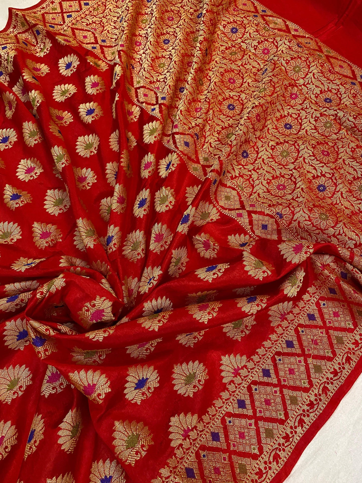 Red Banarasi Katan Soft Silk Handloom Saree by Shades Of Benares - banarasi - banarasi saree shop