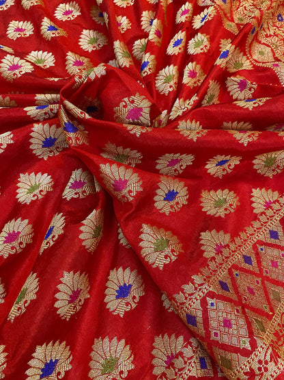 Red Banarasi Katan Soft Silk Handloom Saree by Shades Of Benares - banarasi - banarasi saree shop