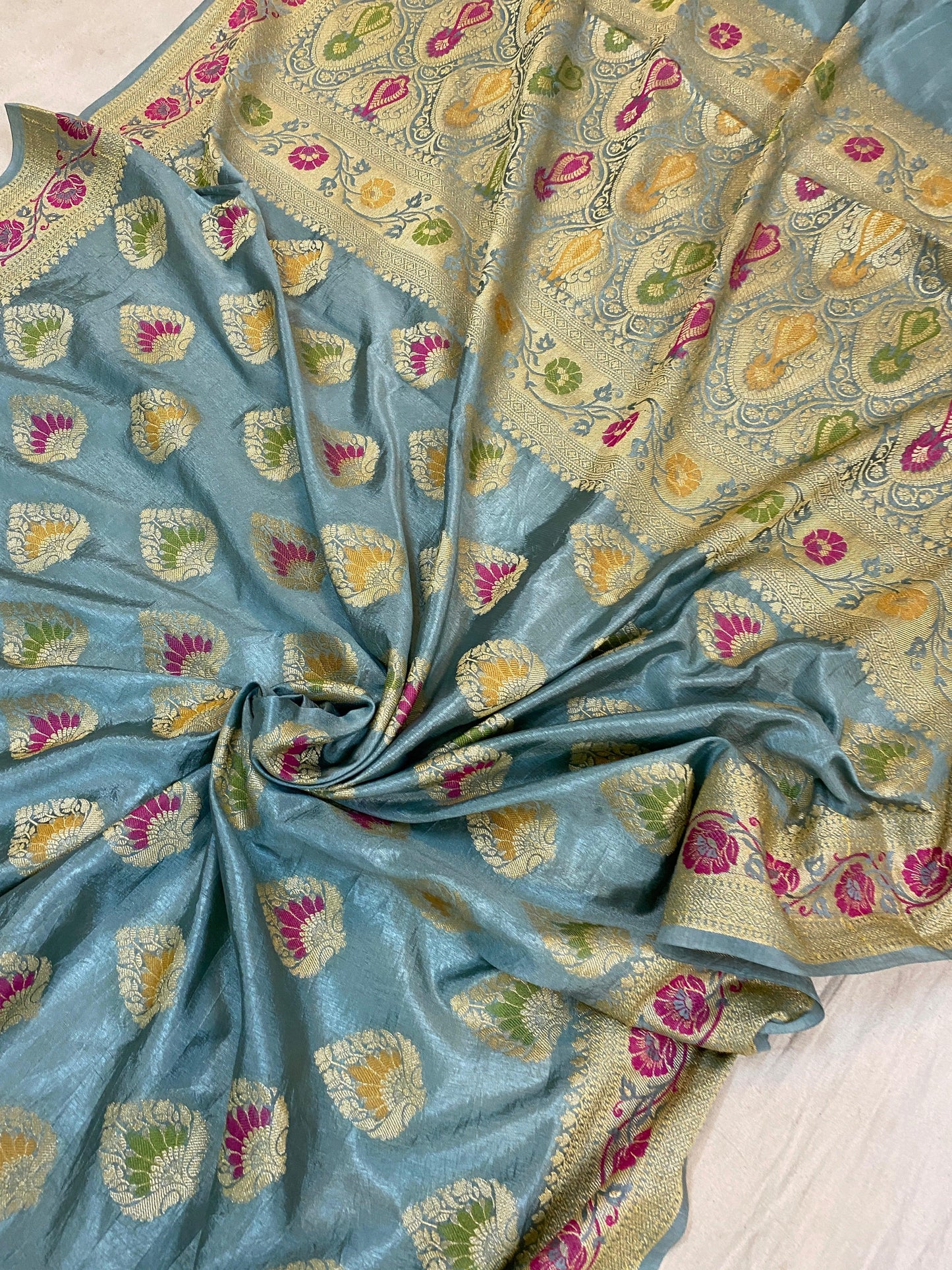 Grey Banarasi Katan Soft Silk Handloom Saree by Shades Of Benares - banarasi - banarasi saree shop