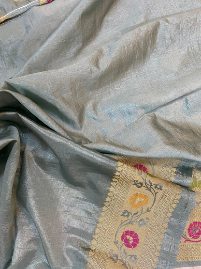 Grey Banarasi Katan Soft Silk Handloom Saree by Shades Of Benares - banarasi - banarasi saree shop