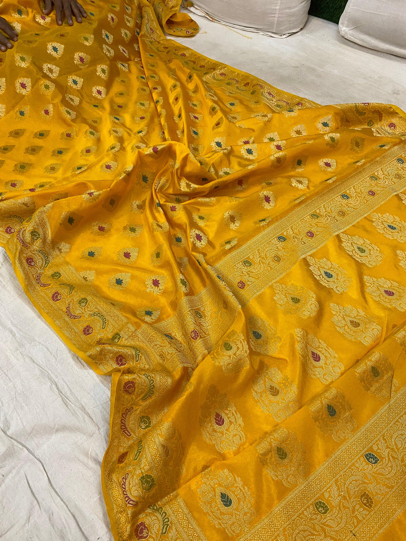 Yellow Banarasi Katan Soft Silk Handloom Saree - Shades Of Benares