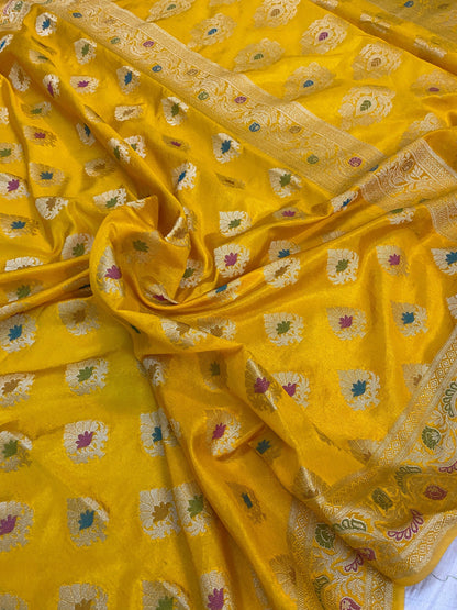 Yellow Banarasi Katan Soft Silk Handloom Saree by Shades Of Benares - banarasi - banarasi saree shop