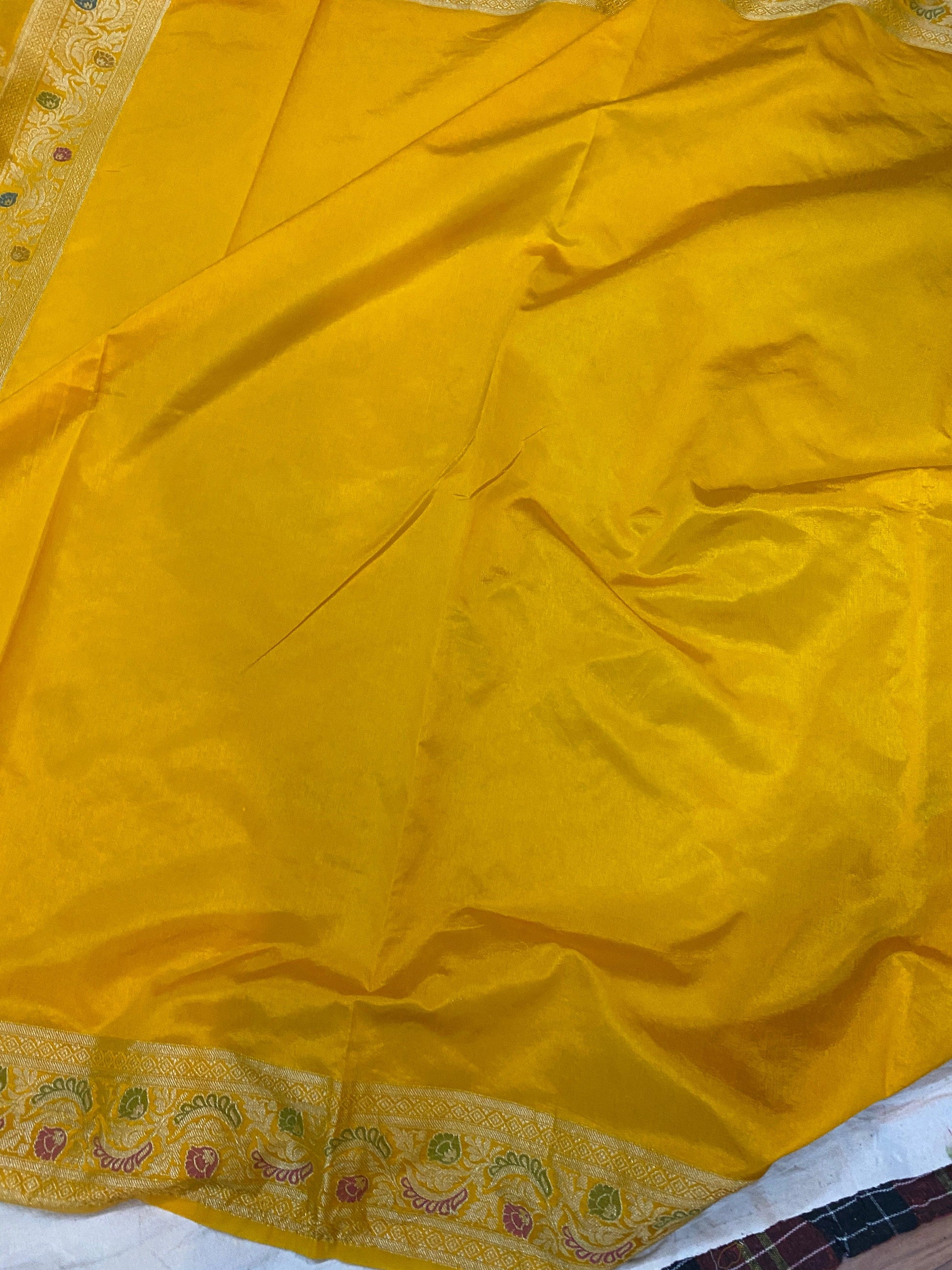 Yellow Banarasi Katan Soft Silk Handloom Saree by Shades Of Benares - banarasi - banarasi saree shop