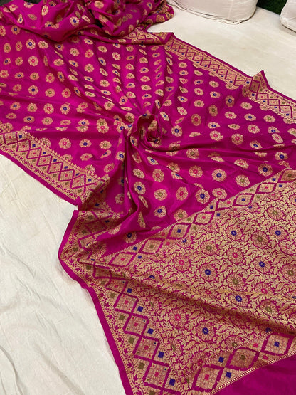 Pink Banarasi Katan Soft Silk Handloom Saree by Shades Of Benares - banarasi - banarasi saree shop