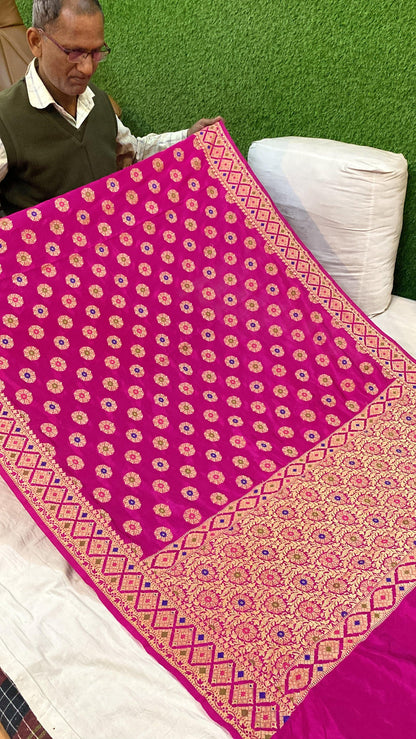 Pink Banarasi Katan Soft Silk Handloom Saree by Shades Of Benares - banarasi - banarasi saree shop