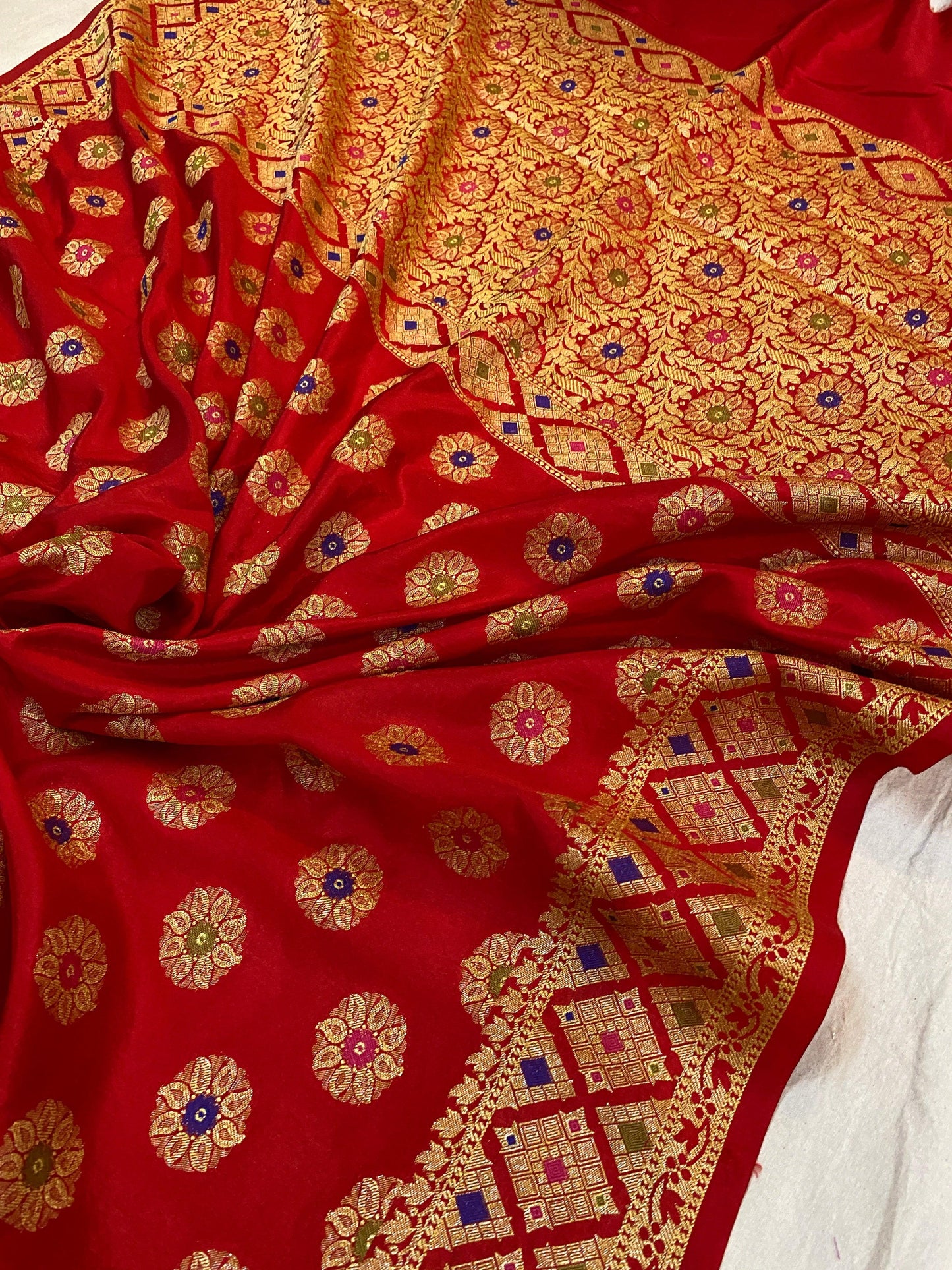 Red Banarasi Katan Soft Silk Handloom Saree by Shades Of Benares - banarasi - banarasi saree shop