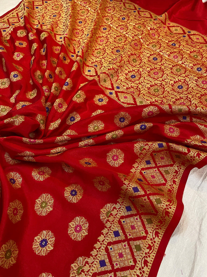 Red Banarasi Katan Soft Silk Handloom Saree - Shades Of Benares