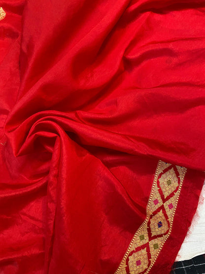 Red Banarasi Katan Soft Silk Handloom Saree by Shades Of Benares - banarasi - banarasi saree shop