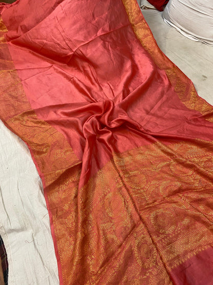 Pink Pure Banarasi Katan Silk Handloom Saree - Kadhwa Border & Pallu by Shades Of Benares - banarasi - banarasi saree shop