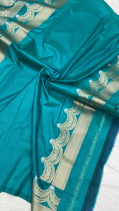 Aquamarine Handwoven Banarasi Katan Silk Sari by Shades Of Benares - banarasi - banarasi saree shop