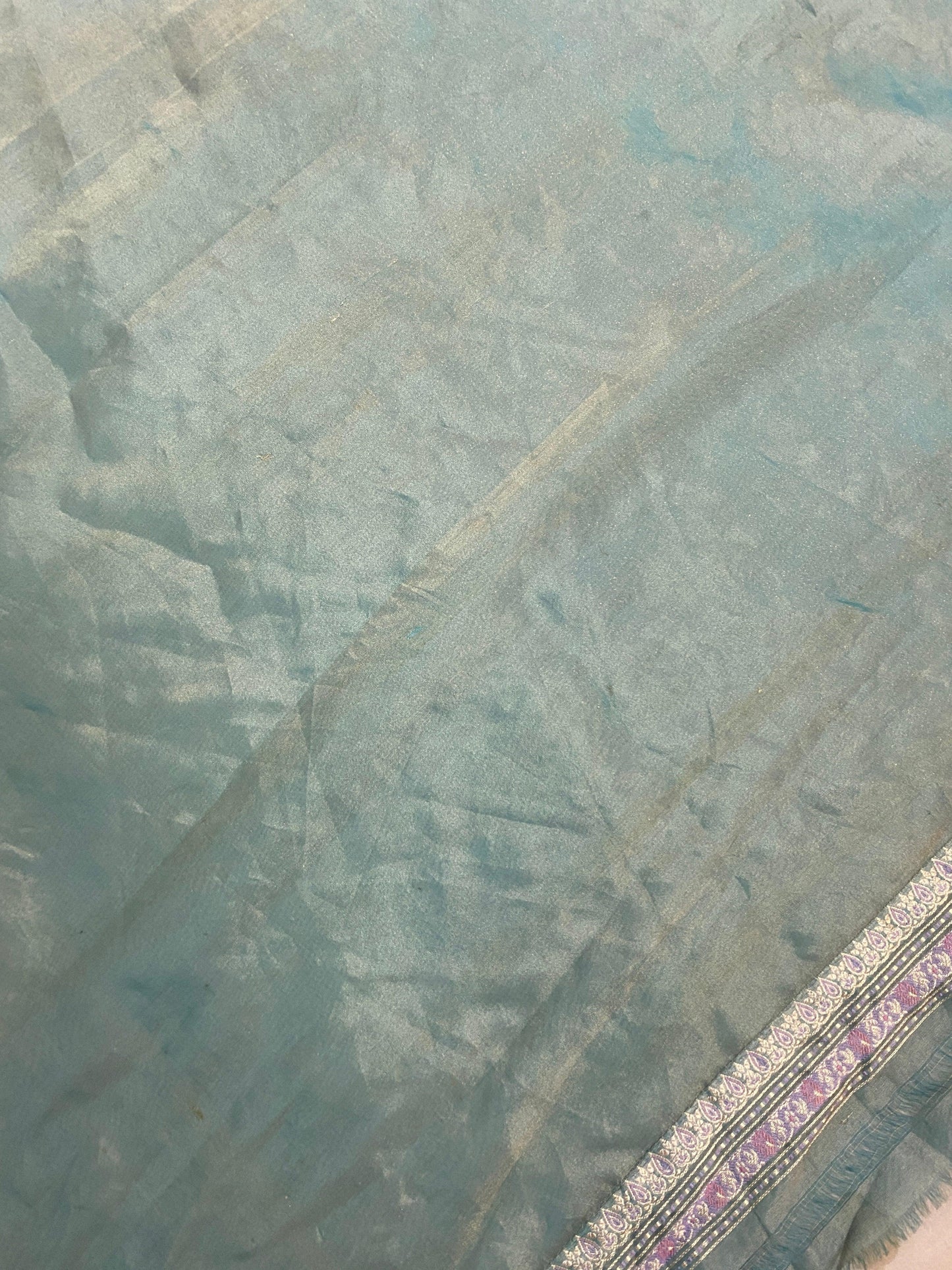 Baby Pink & Blue Pure Banarasi Tissue Silk Handloom Saree by Shades Of Benares - banarasi - banarasi saree shop