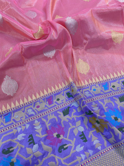 Baby Pink Pure Banarasi Katan Tissue Silk Handloom Saree by Shades Of Benares - banarasi - banarasi saree shop