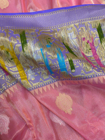 Baby Pink Pure Banarasi Katan Tissue Silk Handloom Saree by Shades Of Benares - banarasi - banarasi saree shop