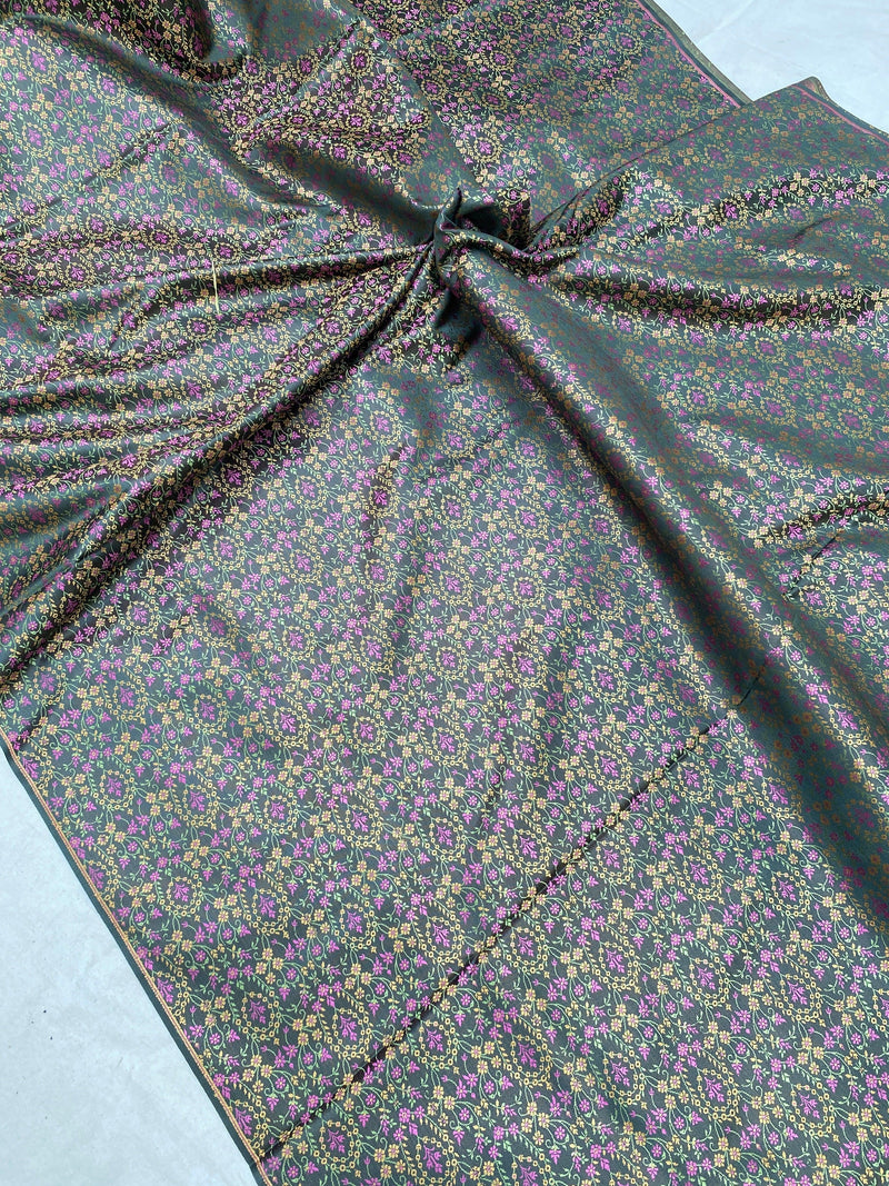 Black Handloom Pure Katan Silk Brocade Banarasi Fabric - Shades Of Benares