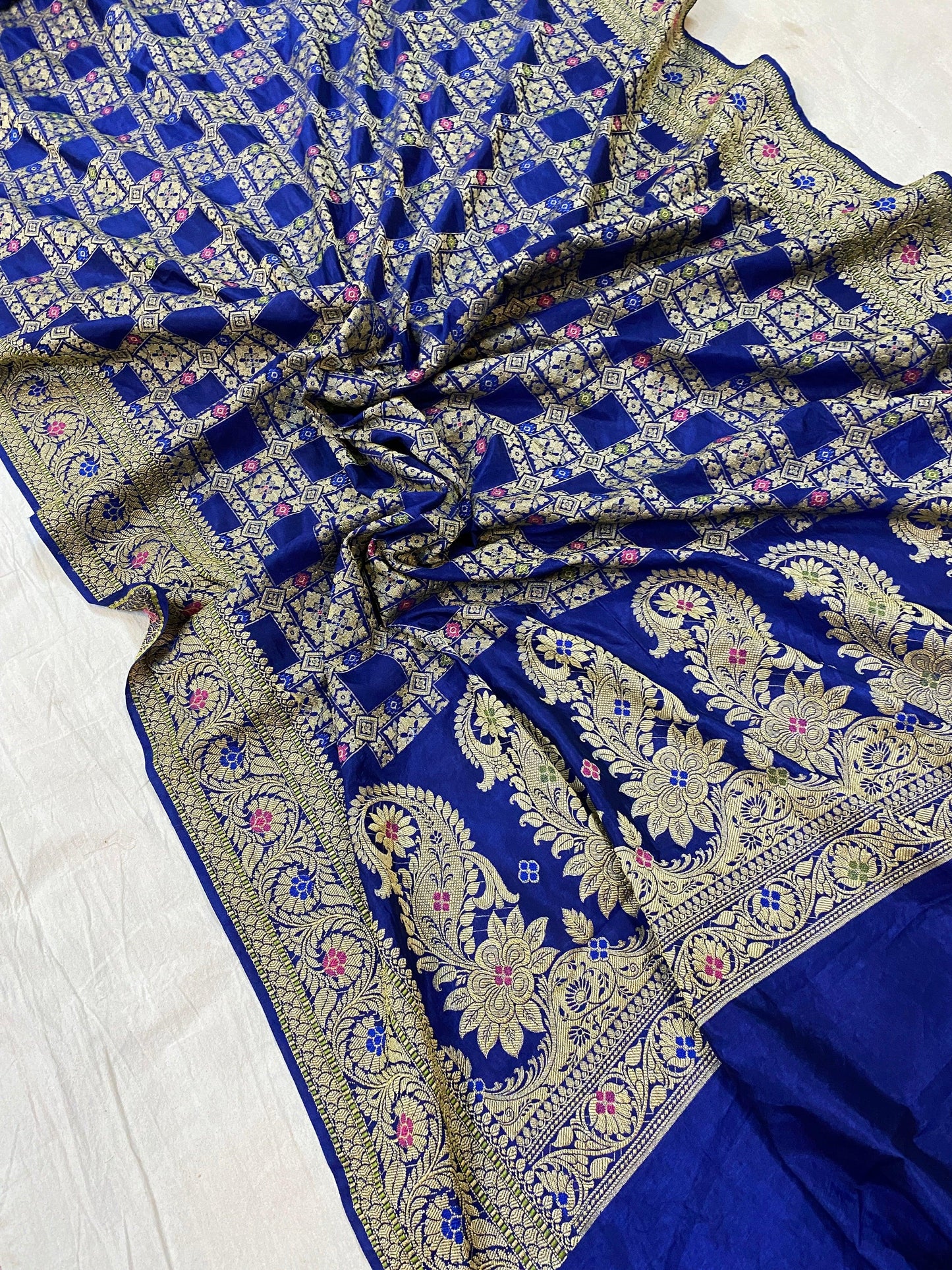 Blue Banarasi Katan Soft Silk Handloom Saree by Shades Of Benares - banarasi - banarasi saree shop