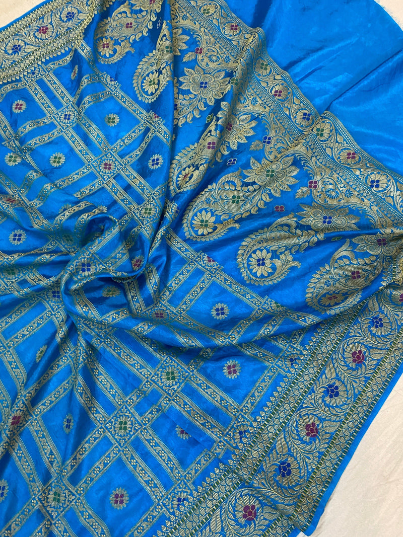 Blue Banarasi Katan Soft Silk Handloom Saree by Shades Of Benares - banarasi - banarasi saree shop