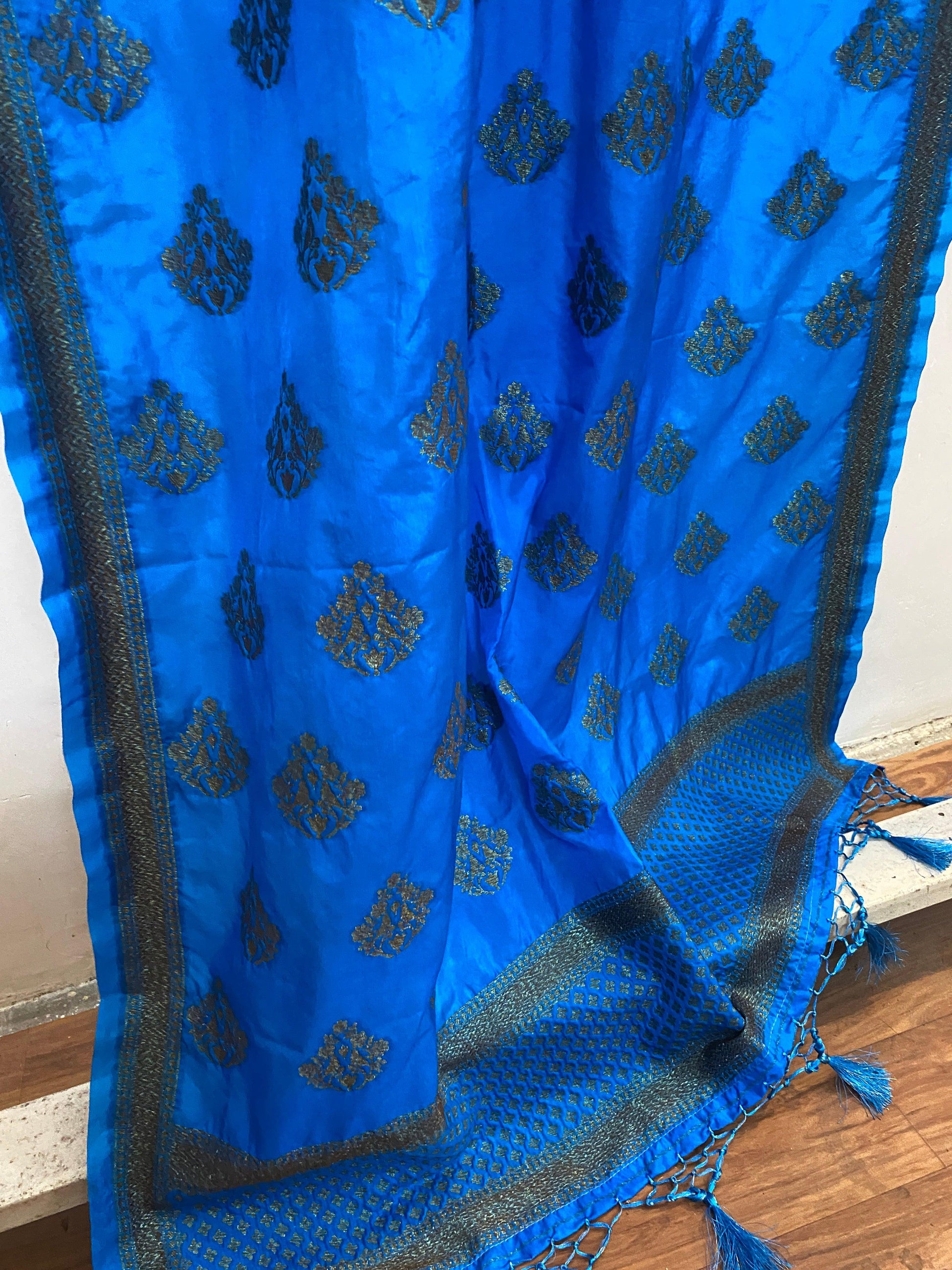 Blue Handloom Katan Silk Banarasi Dupatta by Shades Of Benares - banarasi - banarasi saree shop