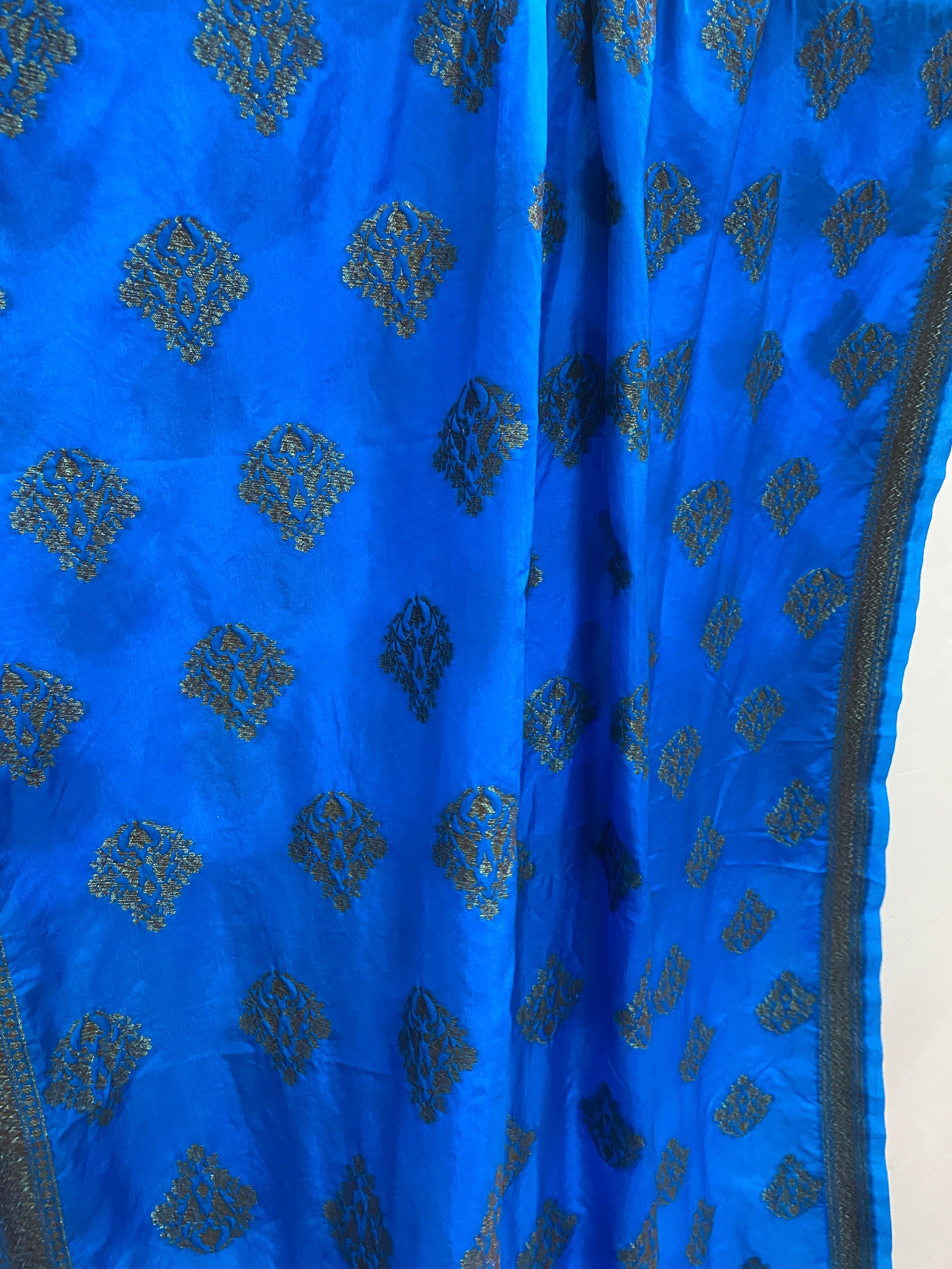 Blue Handloom Katan Silk Banarasi Dupatta by Shades Of Benares - banarasi - banarasi saree shop