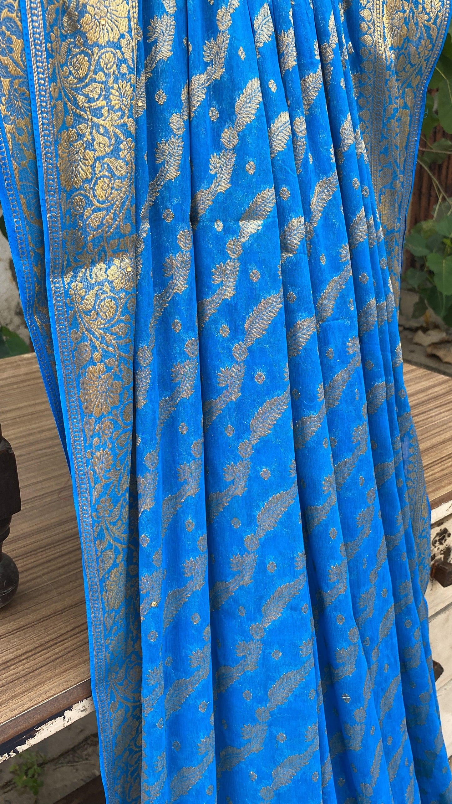 Blue Handloom Pure Chiffon Banarasi Saree by Shades Of Benares - banarasi - banarasi saree shop