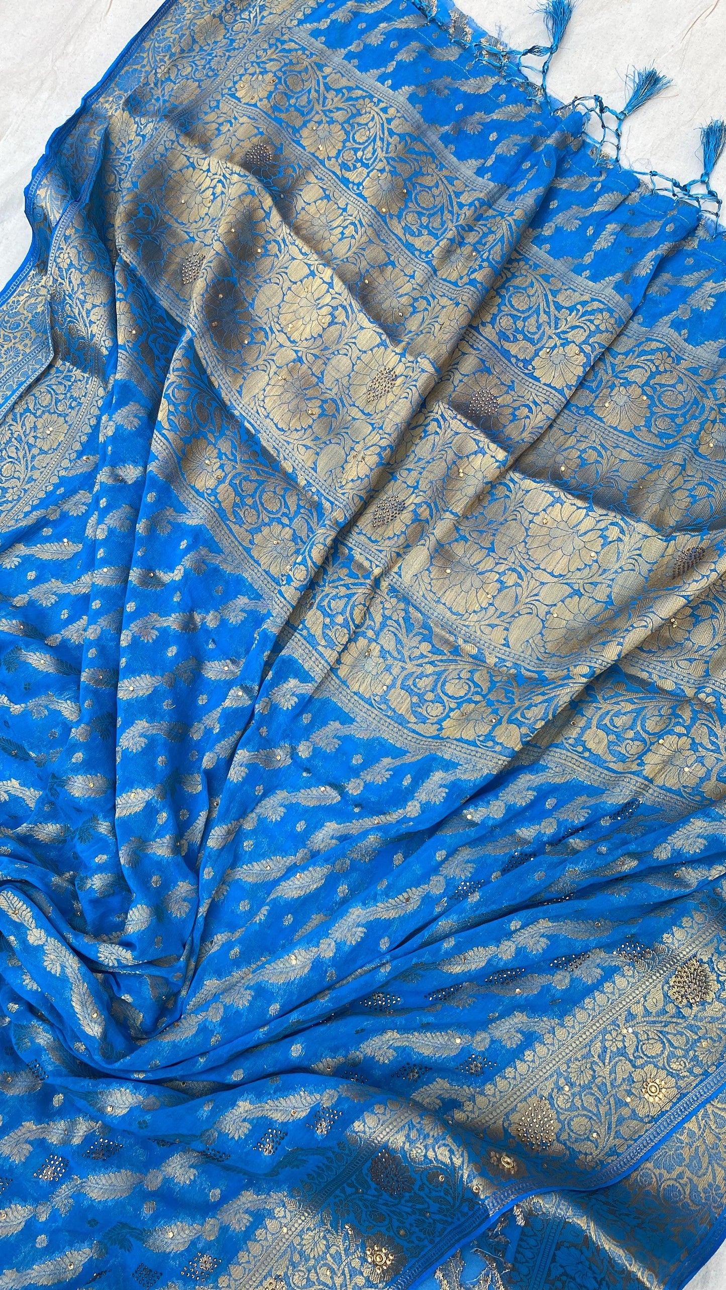 Blue Handloom Pure Chiffon Banarasi Saree by Shades Of Benares - banarasi - banarasi saree shop