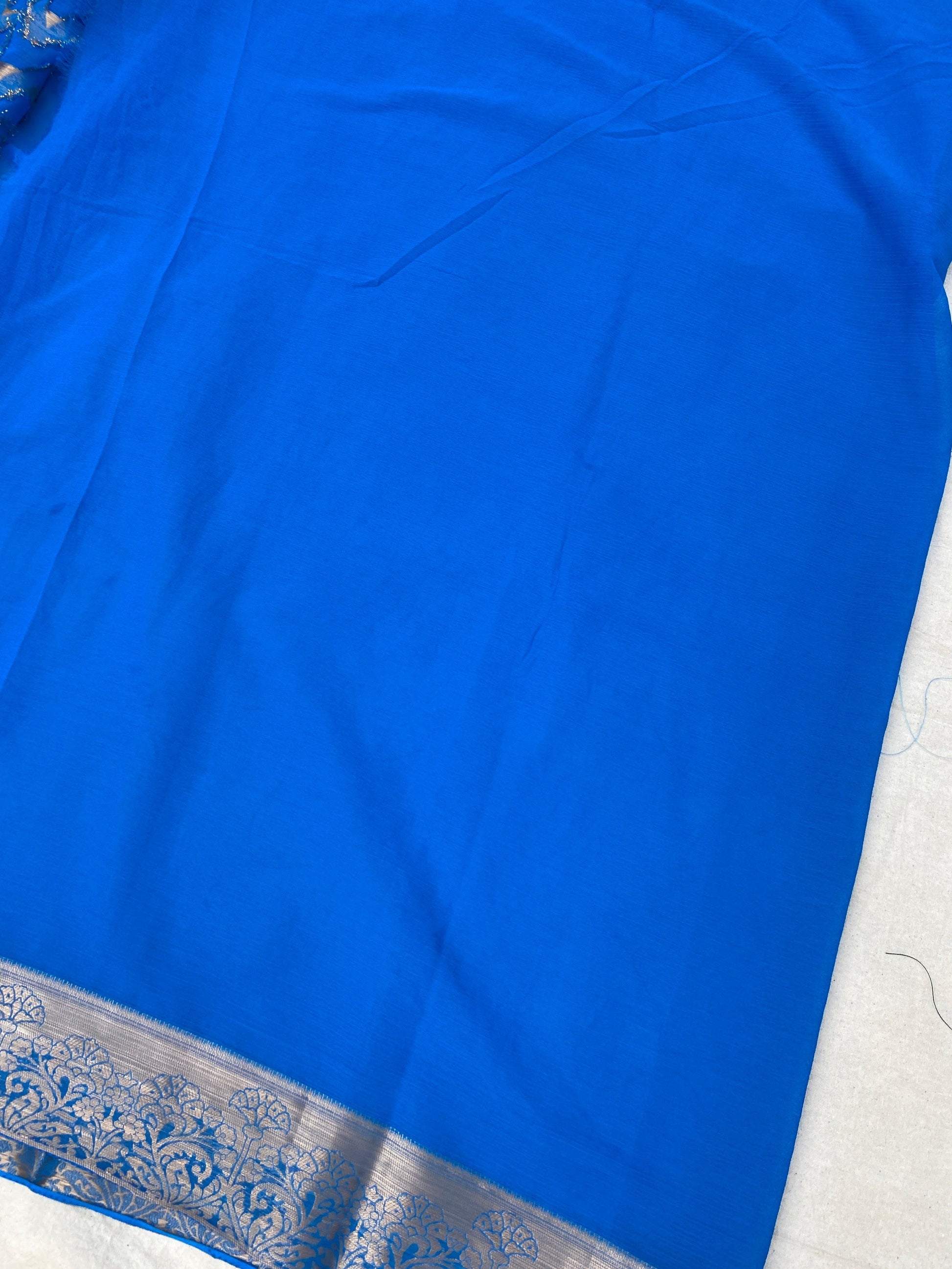 Blue Handloom Pure Chiffon Banarasi Saree by Shades Of Benares - banarasi - banarasi saree shop