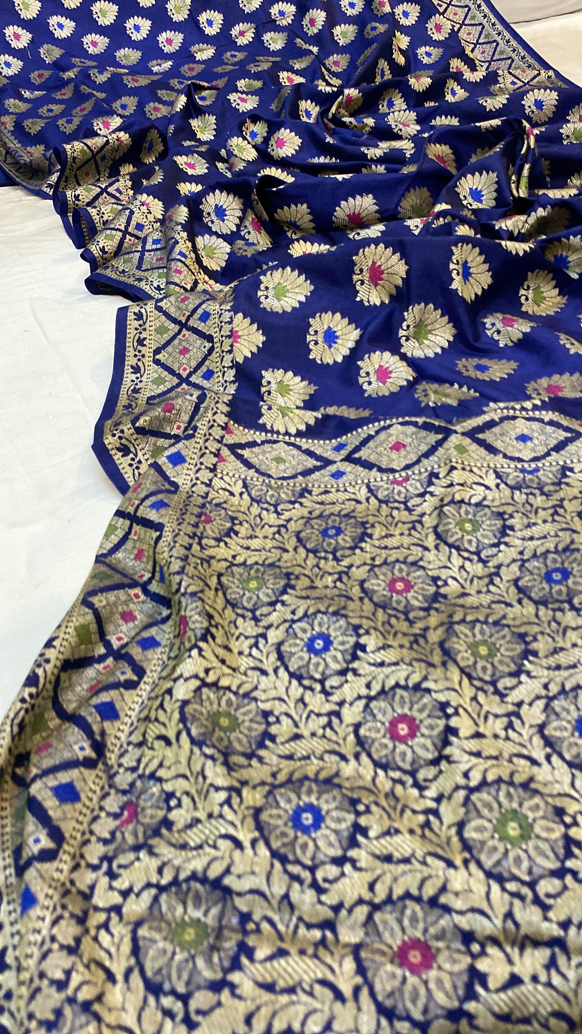 Blue Katan Soft Silk Handloom Banarasi Saree by Shades Of Benares - banarasi - banarasi saree shop