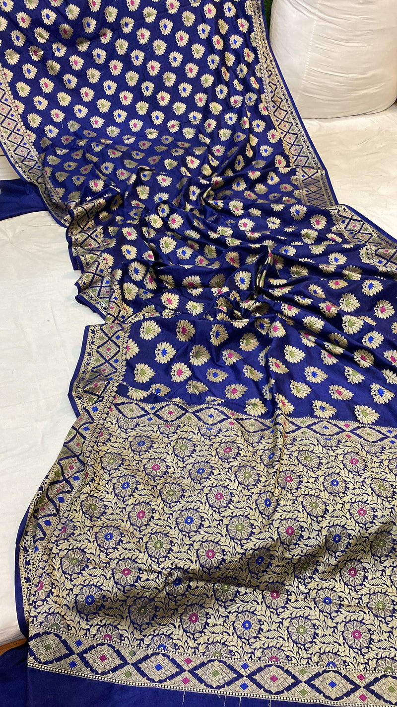 Blue Katan Soft Silk Handloom Banarasi Saree by Shades Of Benares - banarasi - banarasi saree shop