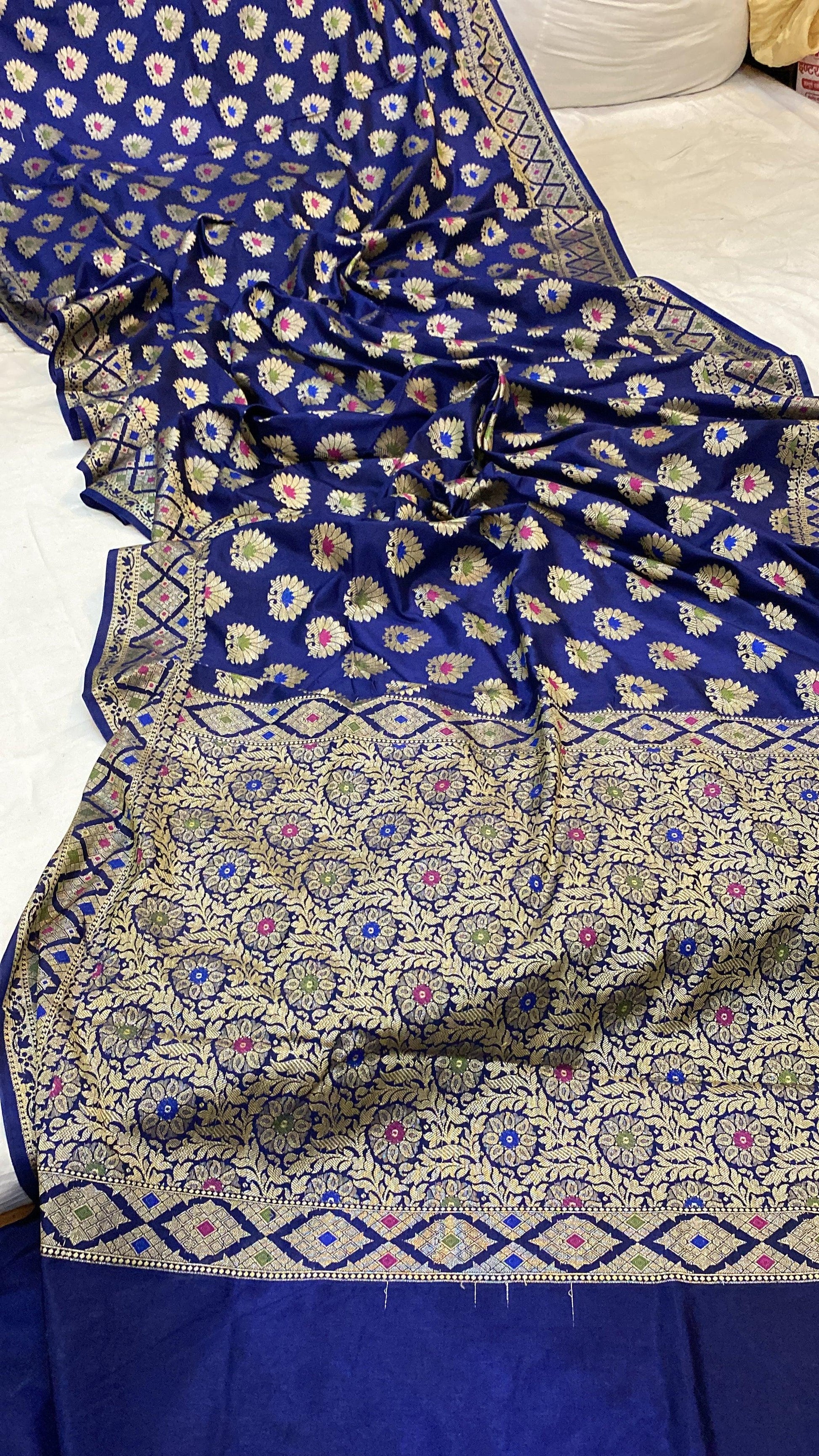 Blue Katan Soft Silk Handloom Banarasi Saree by Shades Of Benares - banarasi - banarasi saree shop