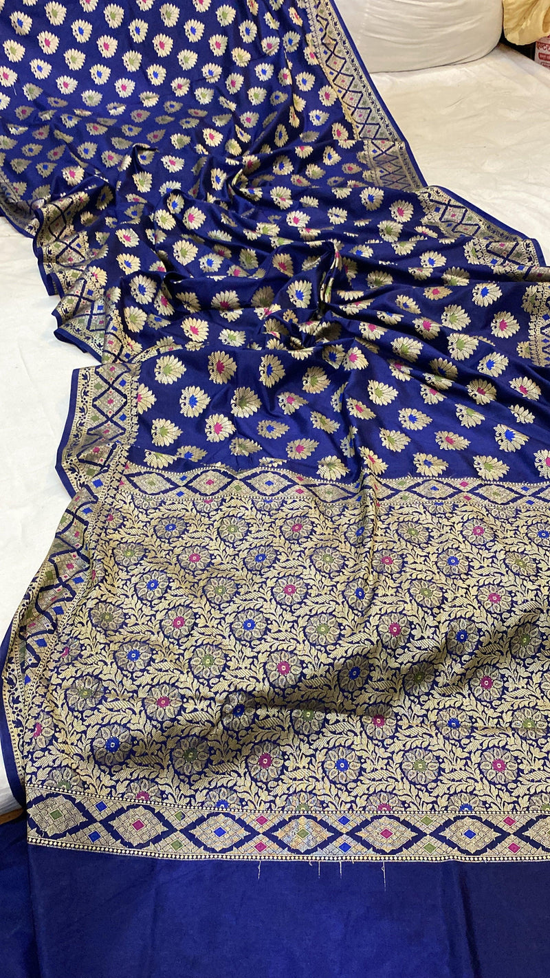 Blue Katan Soft Silk Handloom Banarasi Saree - Shades Of Benares