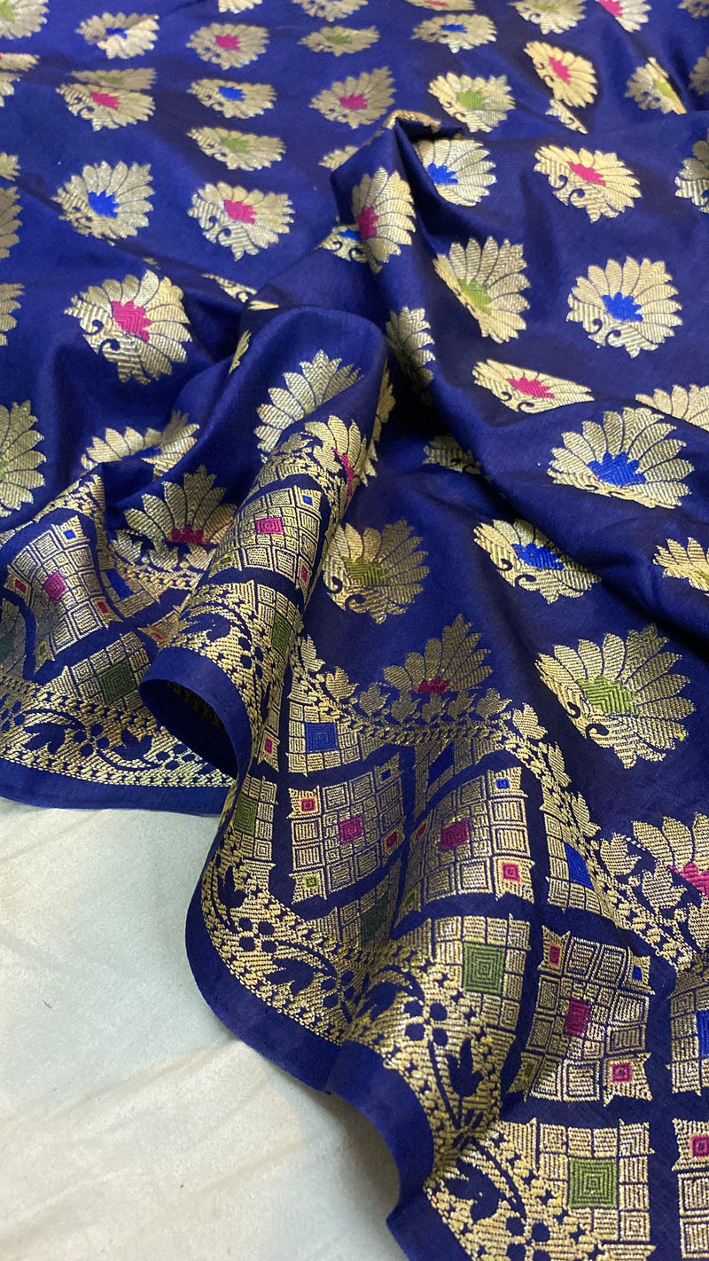 Blue Katan Soft Silk Handloom Banarasi Saree - Shades Of Benares