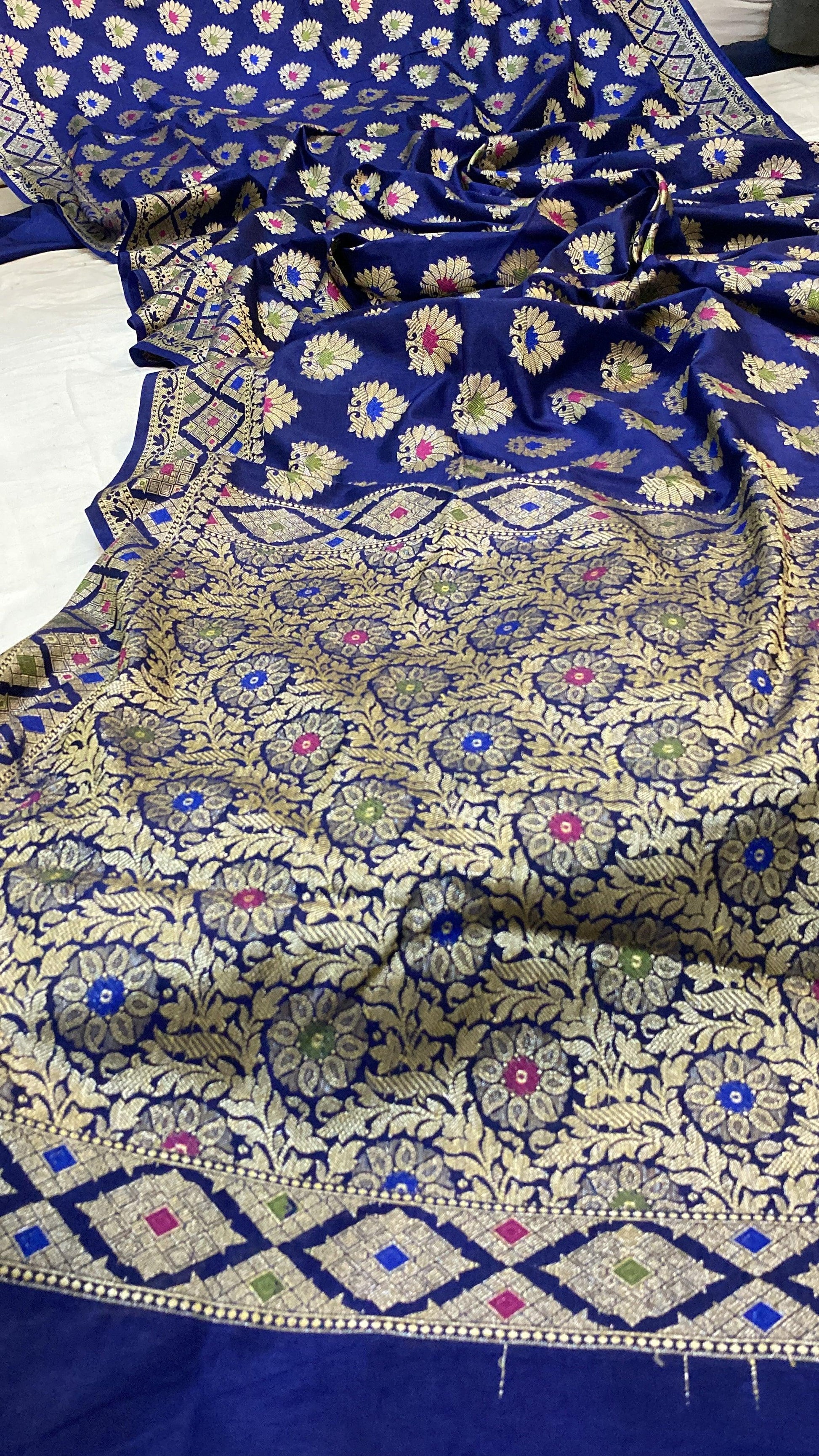 Blue Katan Soft Silk Handloom Banarasi Saree by Shades Of Benares - banarasi - banarasi saree shop