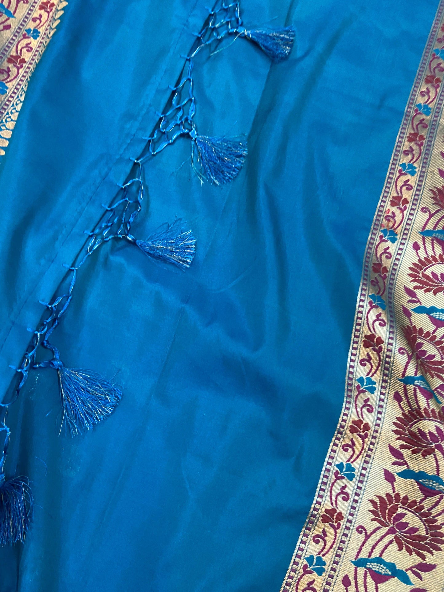 Blue Pure Banarasi Katan Silk Handloom Saree- Paithani by Shades Of Benares - banarasi - banarasi saree shop