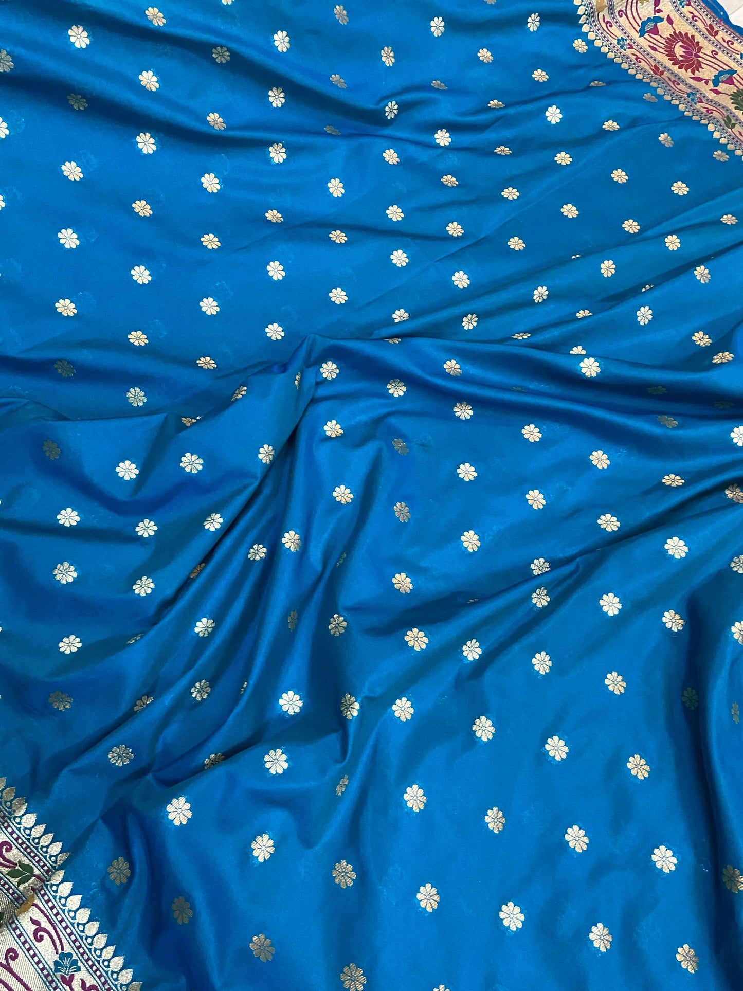 Blue Pure Banarasi Katan Silk Handloom Saree- Paithani by Shades Of Benares - banarasi - banarasi saree shop