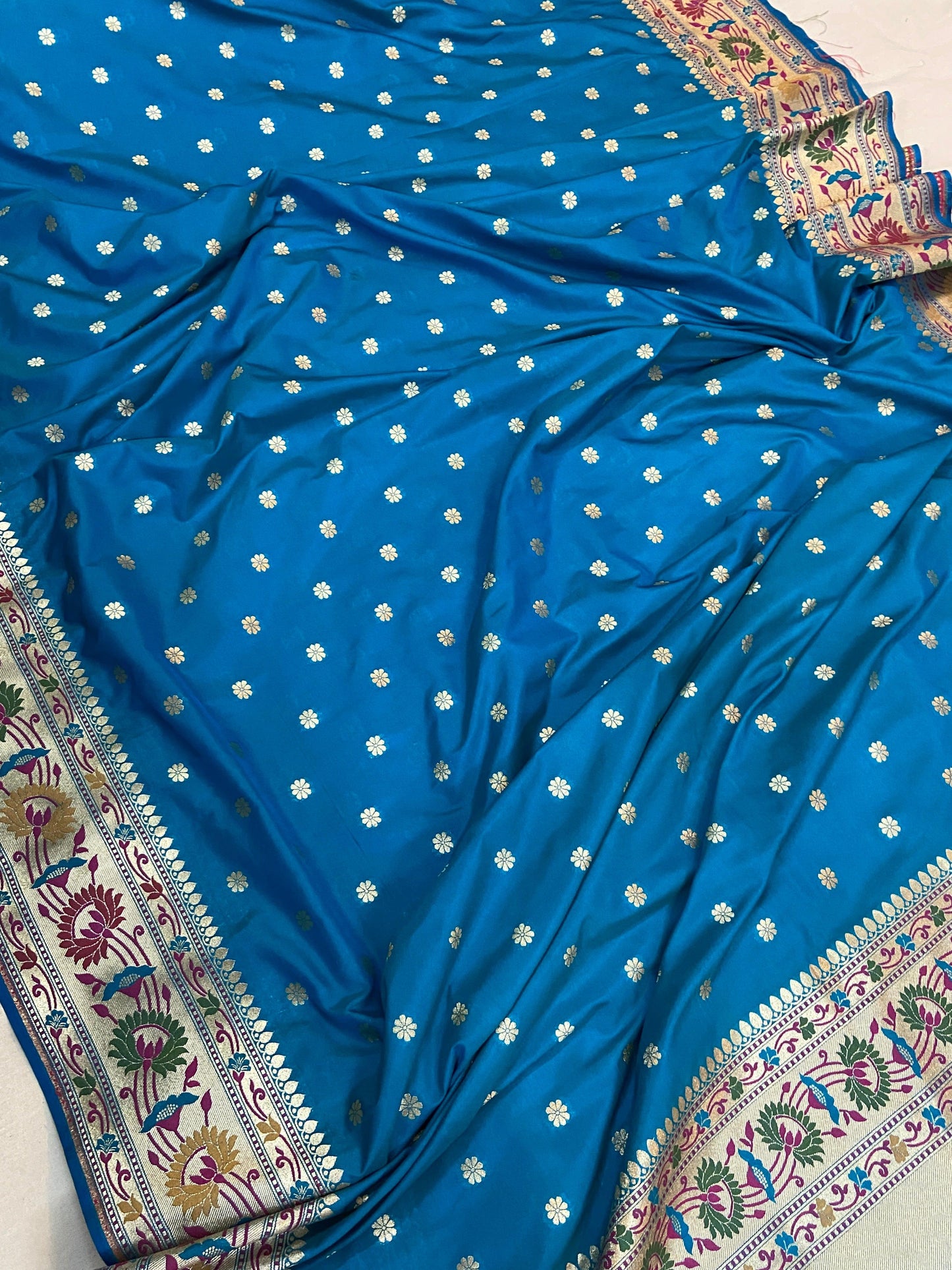 Blue Pure Banarasi Katan Silk Handloom Saree- Paithani by Shades Of Benares - banarasi - banarasi saree shop