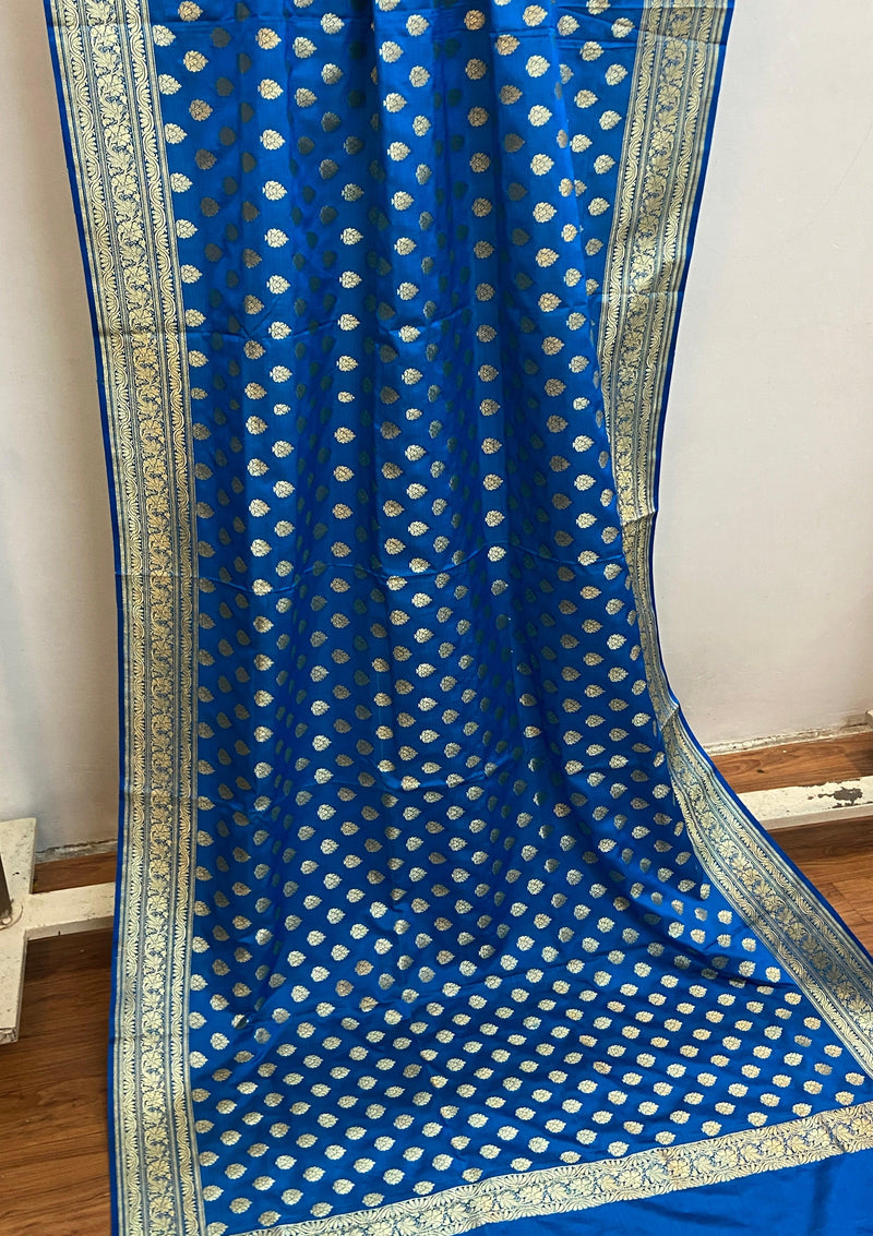 Blue Pure Banarasi Satin Silk Handloom Dupatta - Shades Of Benares