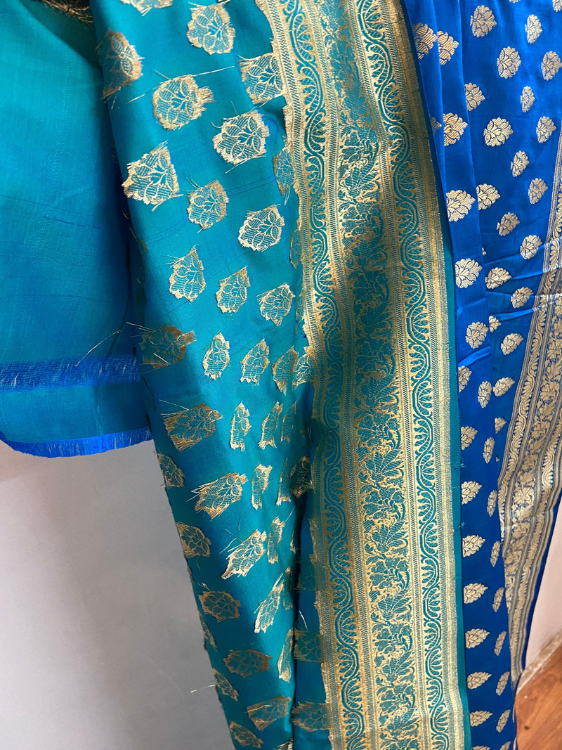 Blue Pure Banarasi Satin Silk Handloom Dupatta - Shades Of Benares