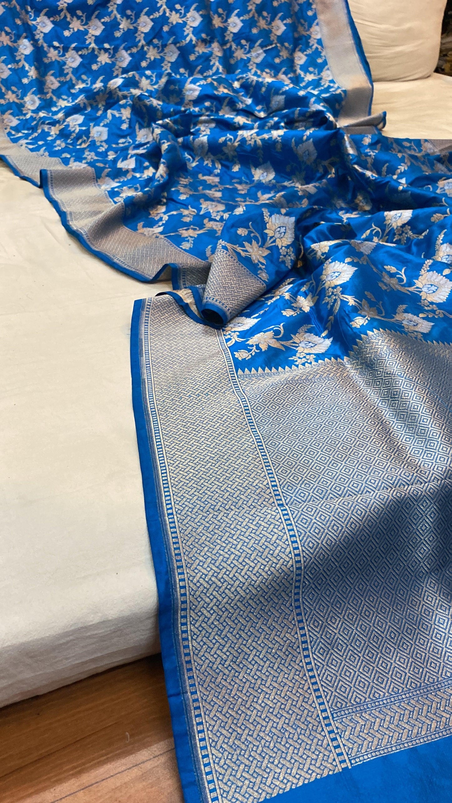 Blue Pure Katan Silk Handloom Banarasi Saree by Shades Of Benares - banarasi - banarasi saree shop