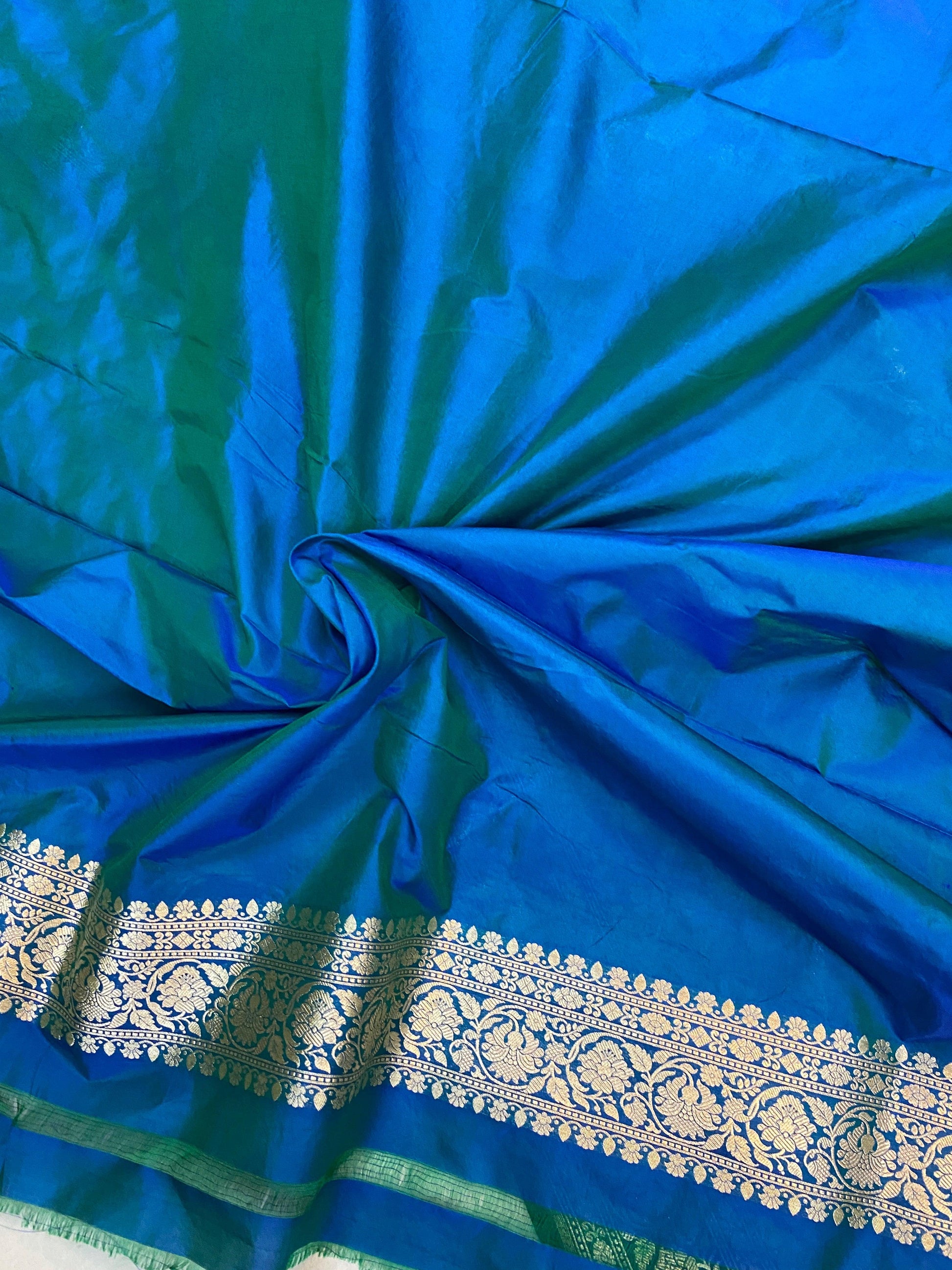 Blue Pure Katan Silk Handloom Banarasi Saree by Shades Of Benares - banarasi - banarasi saree shop