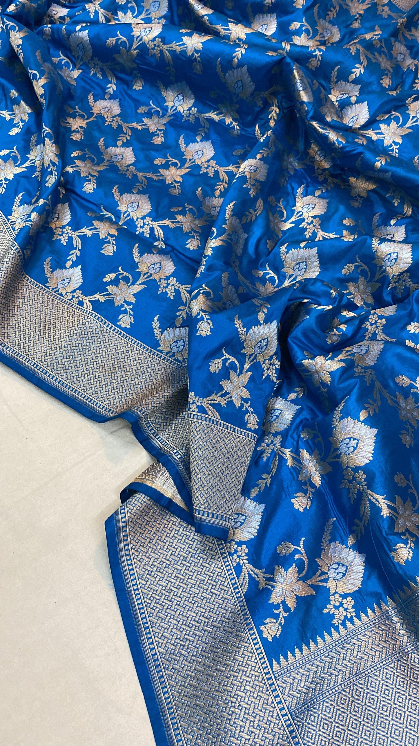 Blue Pure Katan Silk Handloom Banarasi Saree by Shades Of Benares - banarasi - banarasi saree shop