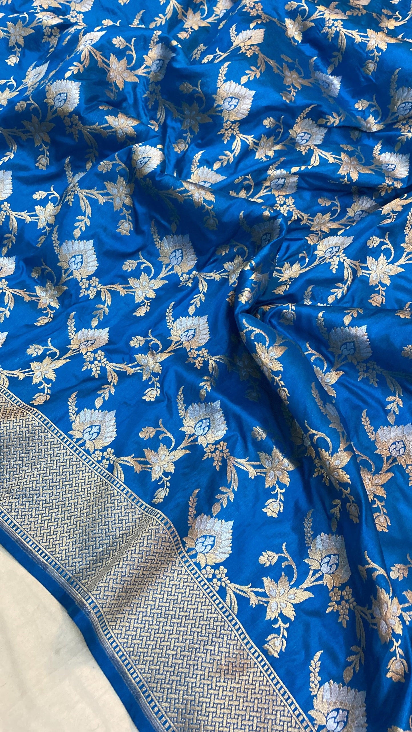 Blue Pure Katan Silk Handloom Banarasi Saree by Shades Of Benares - banarasi - banarasi saree shop