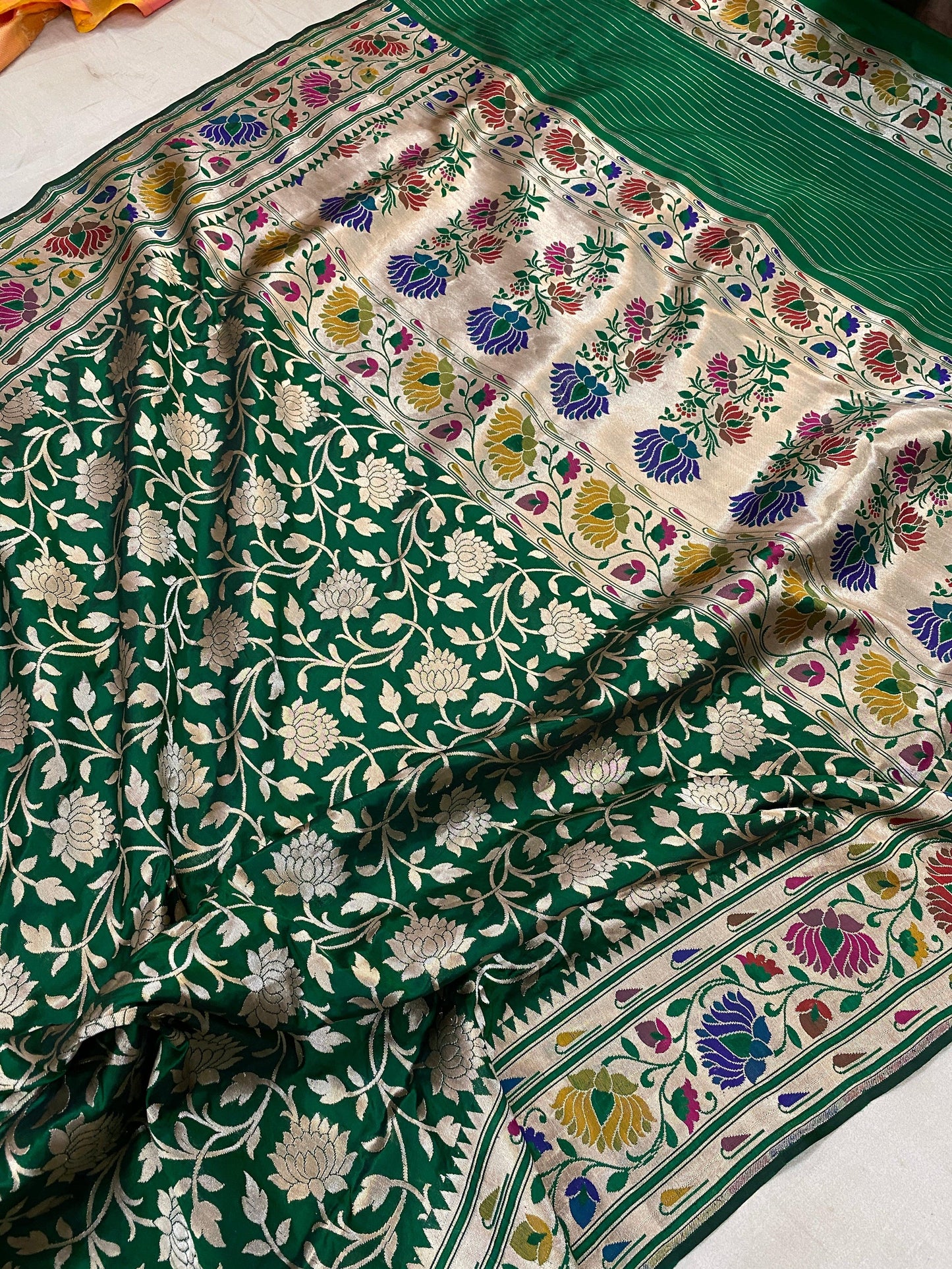 Bottle Green Pure Banarasi Katan Silk Handloom Saree by Shades Of Benares - banarasi - banarasi saree shop