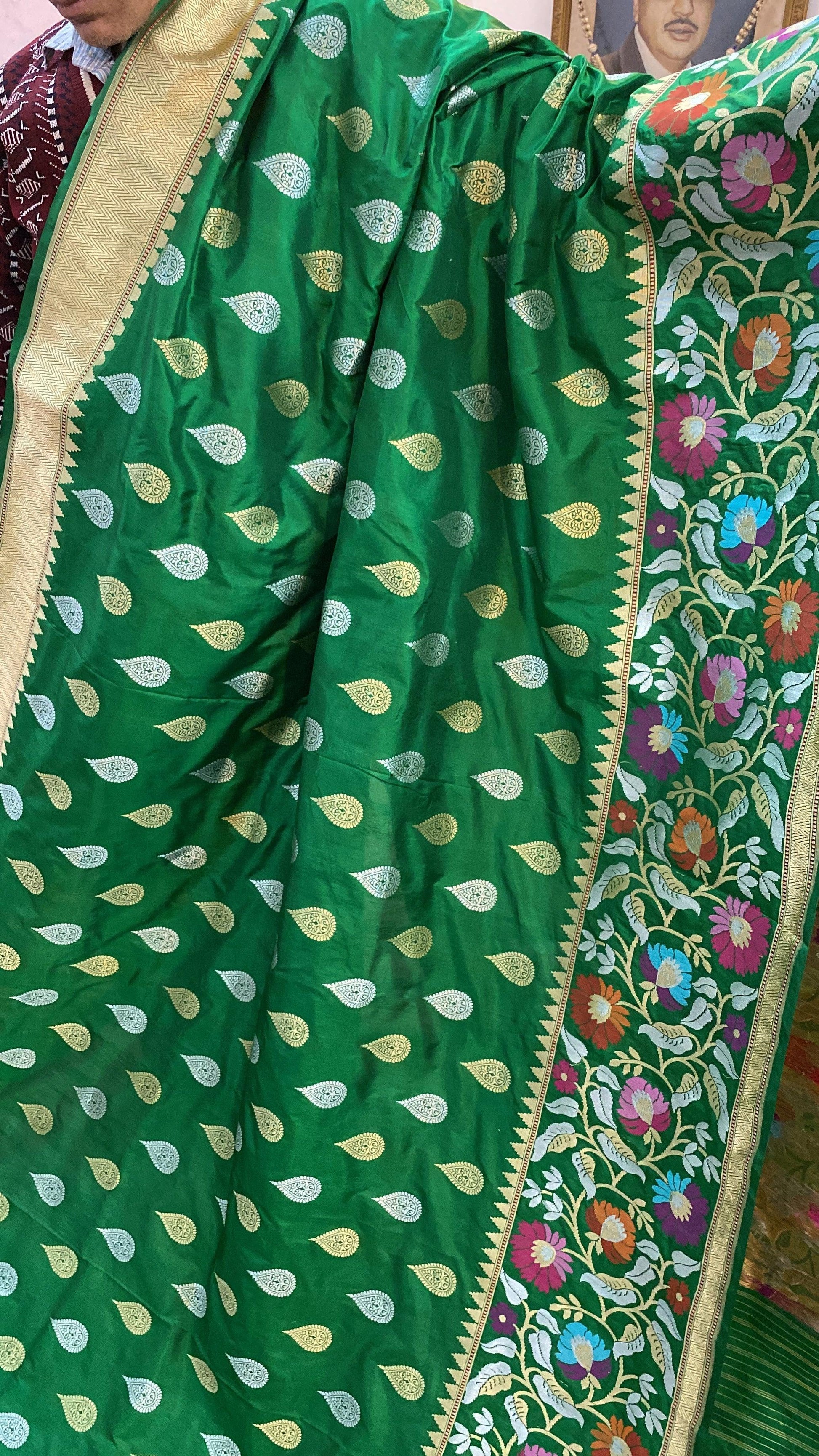 Bottle Green Pure Banarasi Katan Silk Handloom Saree by Shades Of Benares - banarasi - banarasi saree shop