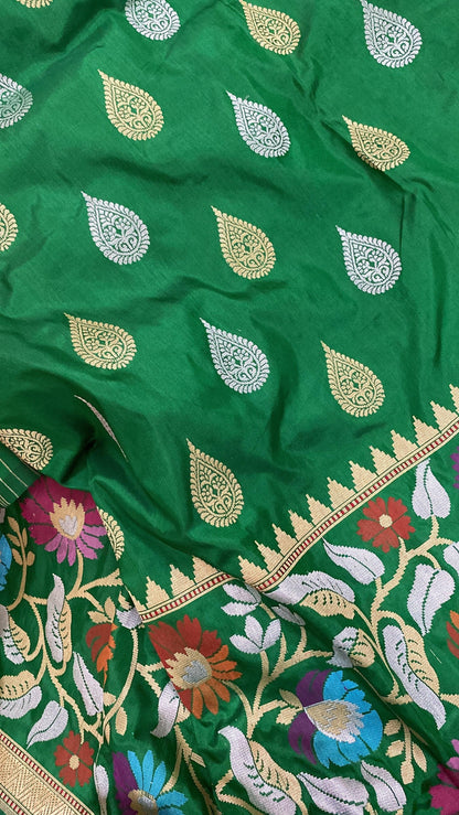 Bottle Green Pure Banarasi Katan Silk Handloom Saree by Shades Of Benares - banarasi - banarasi saree shop