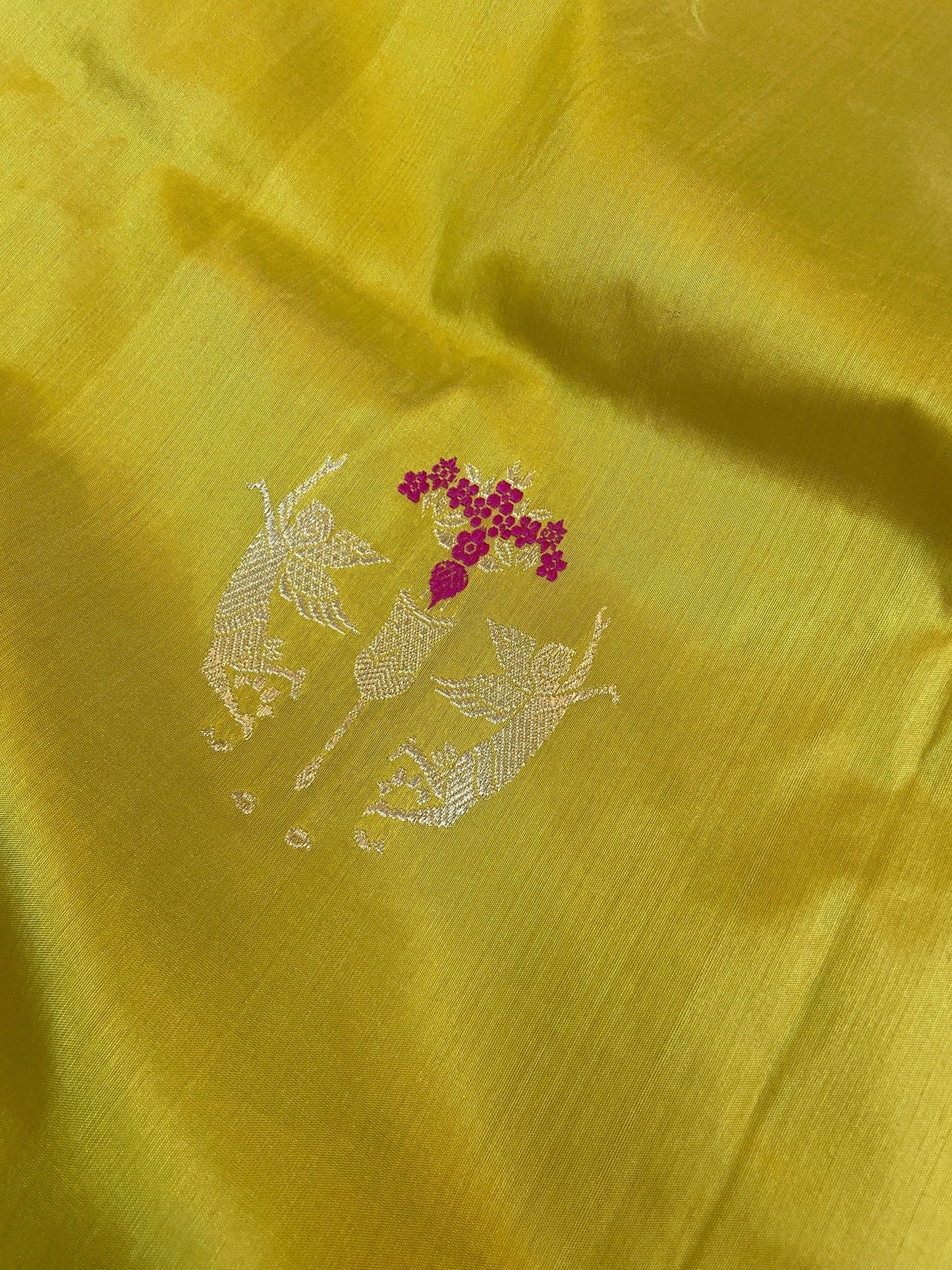 Bright Yellow Pure Banarasi Katan Silk Handloom Saree- Kadhwa Figures by Shades Of Benares - banarasi - banarasi saree shop